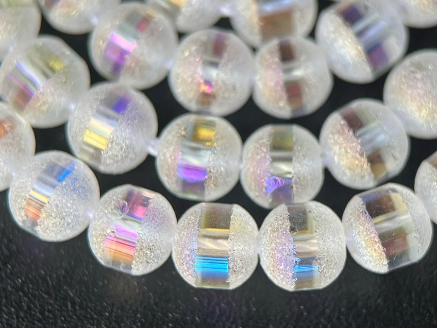 15.5" 4mm Druzy AB color glass round beads with a line