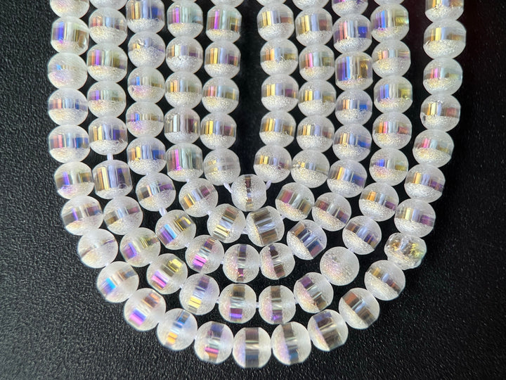 15.5" 4mm Druzy AB color glass round beads with a line