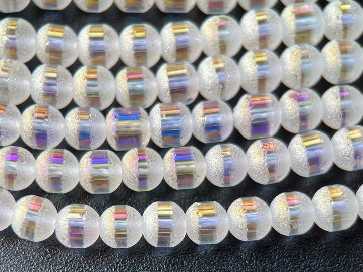 15.5" 4mm Druzy AB color glass round beads with a line