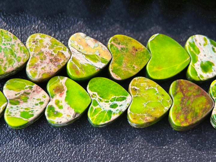 15.5" 6mm grass green Sea Sediment heart beads, emperor jasper heart