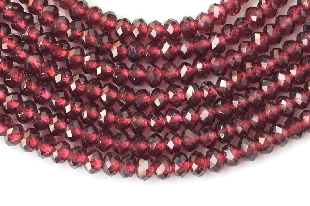 15.5" Wine Red garnet 2x3mm sharp faceted beads,, transparent, shining quality