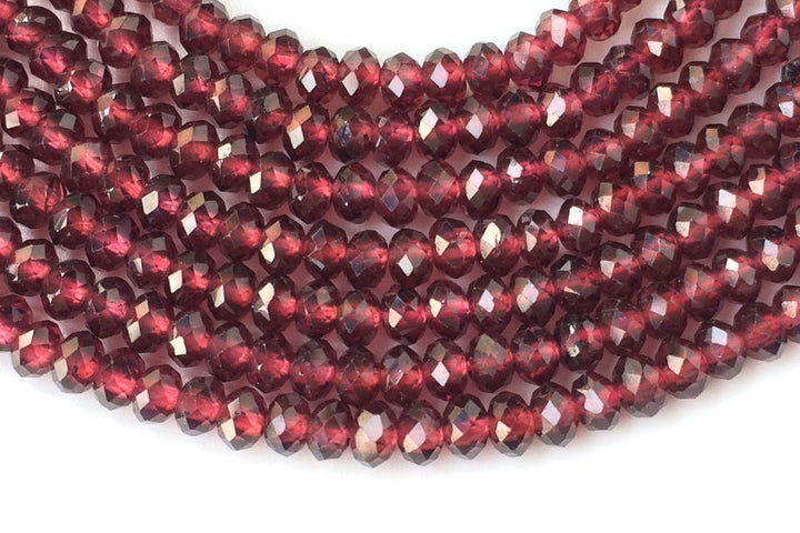 15.5" Wine Red garnet 2x3mm sharp faceted beads,, transparent, shining quality