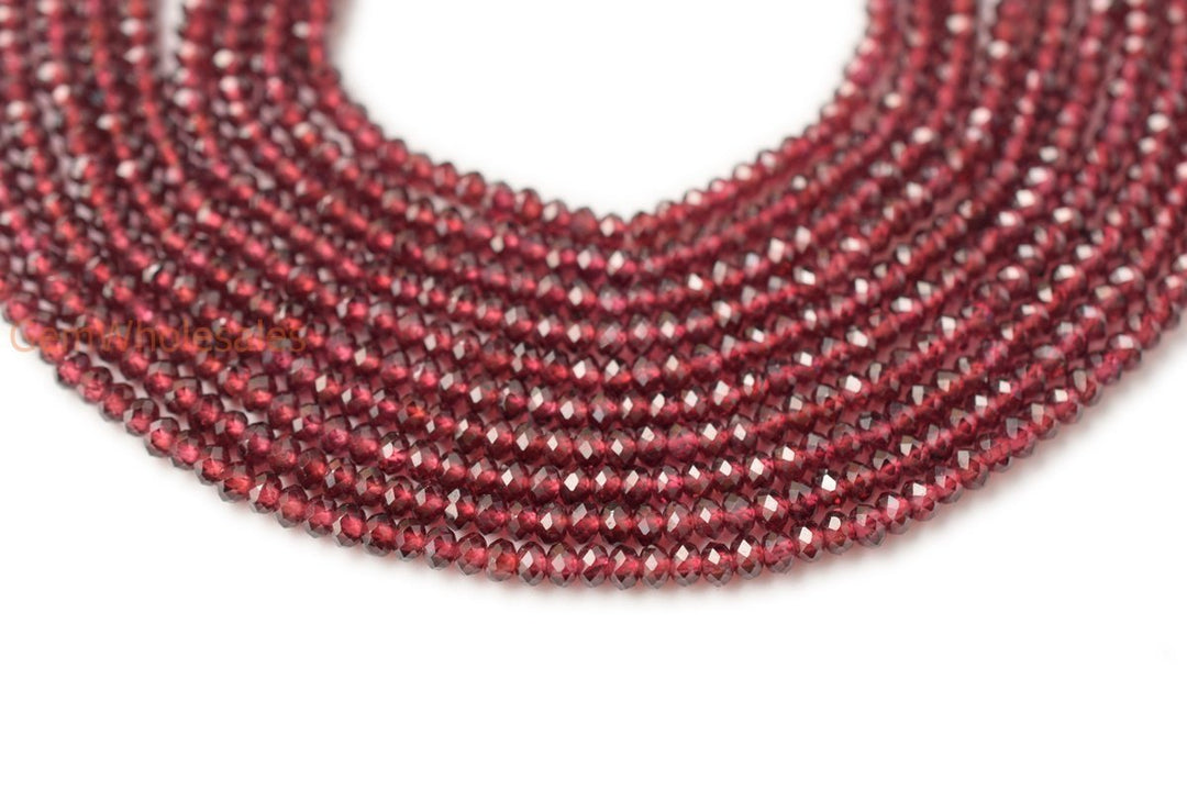 15.5" Wine Red garnet 2x3mm sharp faceted beads,, transparent, shining quality