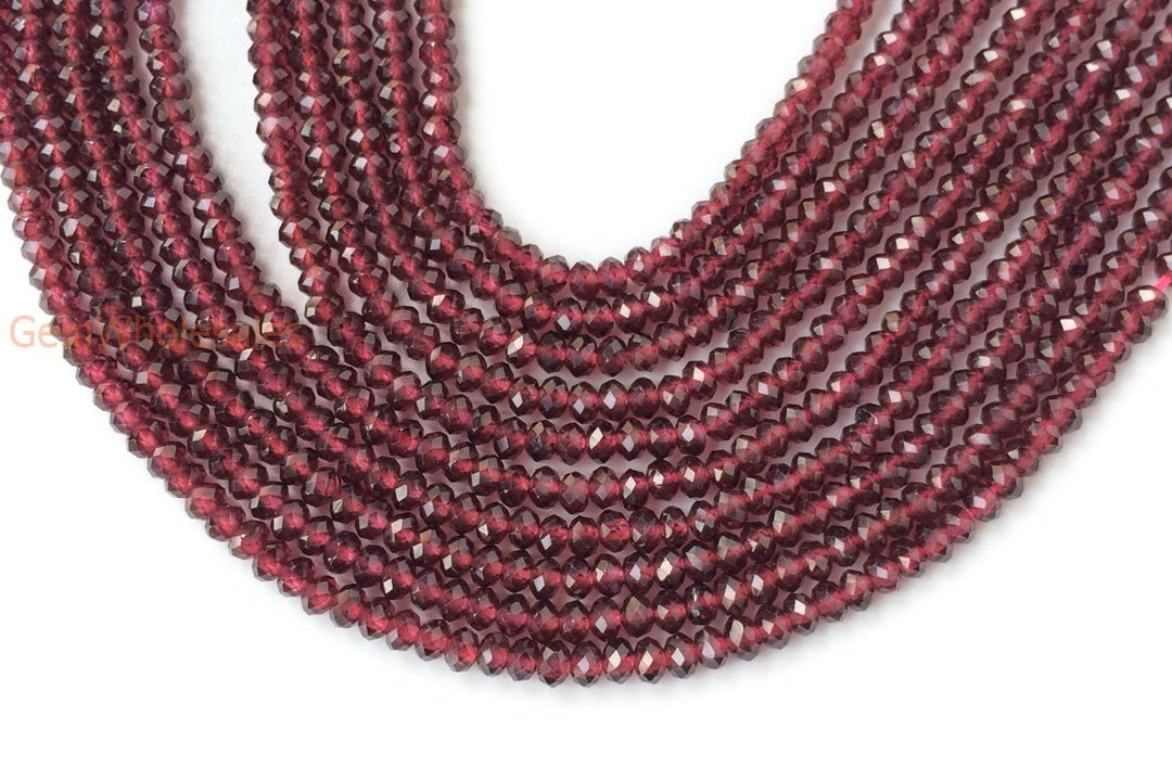 15.5" Wine Red garnet 2x3mm sharp faceted beads,, transparent, shining quality