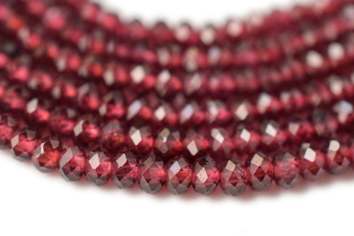 15.5" Wine Red garnet 2x3mm sharp faceted beads,, transparent, shining quality