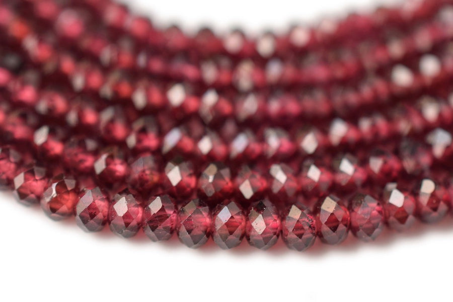 15.5" Wine Red garnet 2x3mm sharp faceted beads,, transparent, shining quality