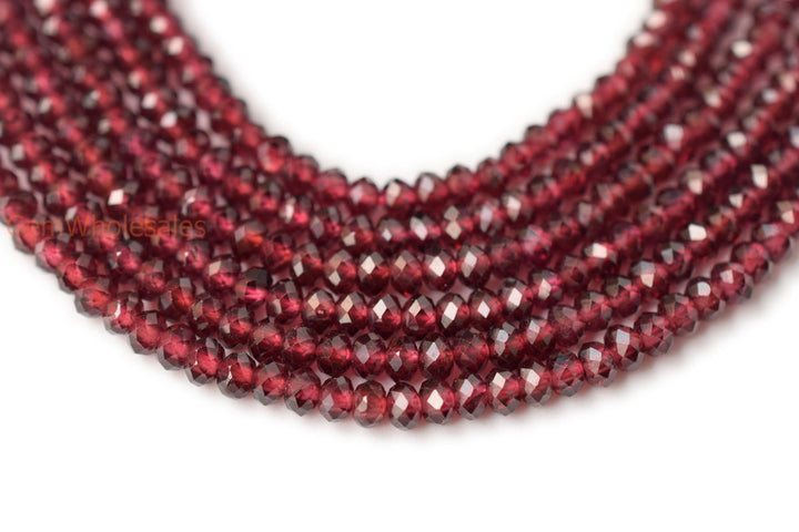 15.5" Wine Red garnet 2x3mm sharp faceted beads,, transparent, shining quality