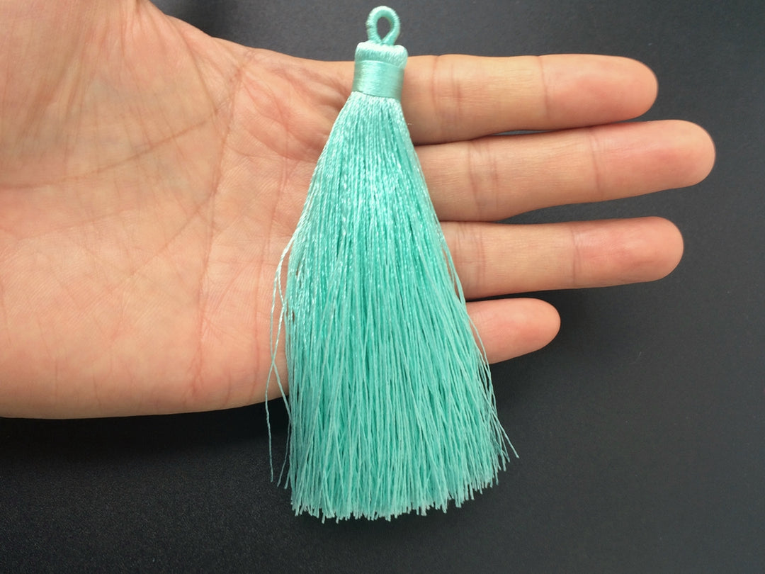2PCS 10cm Light greenish blue Handmade silky Thread Tassels