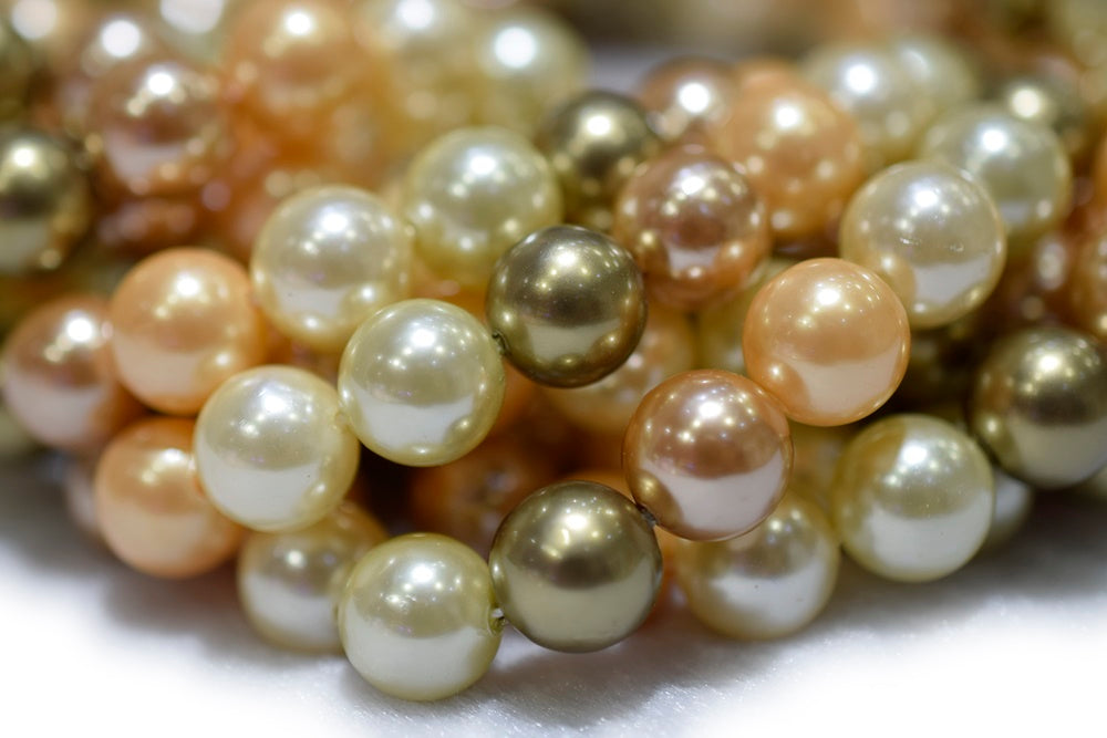15.5" 8mm/10mm Mix luster Dark green yellow white Shell pearl round beads,shell core pearl,TYF