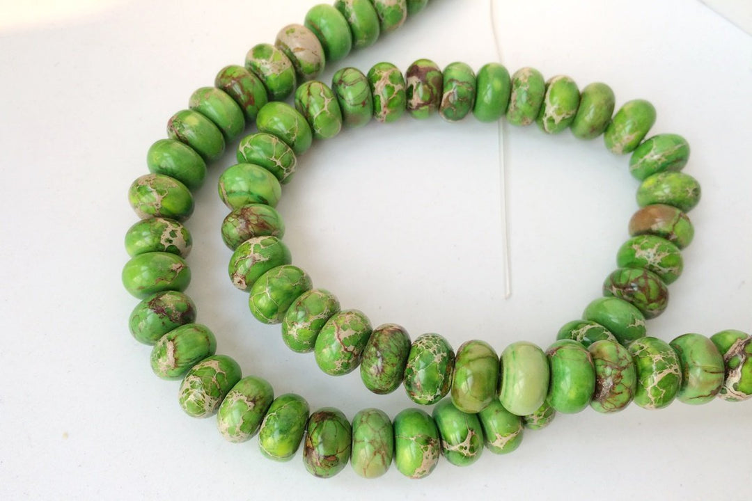 15.5" 6x10mm  yellow green Sea Sediment rondelle beads,emperor jasper, Aqua Terra Jasper