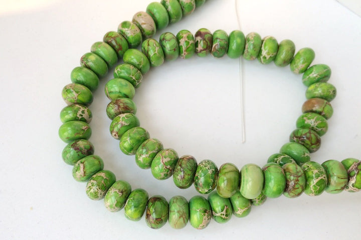 15.5" 6x10mm  yellow green Sea Sediment rondelle beads,emperor jasper, Aqua Terra Jasper
