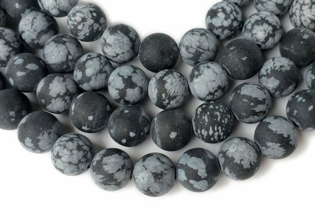 15.5" 6mm/8mm/10mm/12mm Matte/frosted Natural Snowflake Obsidian round beads