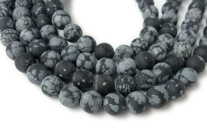 15.5" 6mm/8mm/10mm/12mm Matte/frosted Natural Snowflake Obsidian round beads