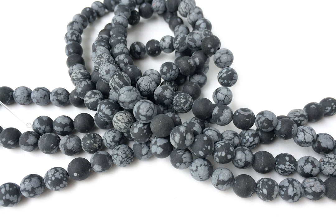 15.5" 6mm/8mm/10mm/12mm Matte/frosted Natural Snowflake Obsidian round beads