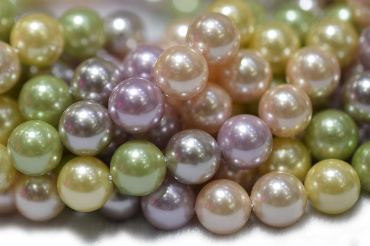 15.5" 8mm/10mm Mix luster pink yellow green Shell pearl round beads,shell core pearl,TYF
