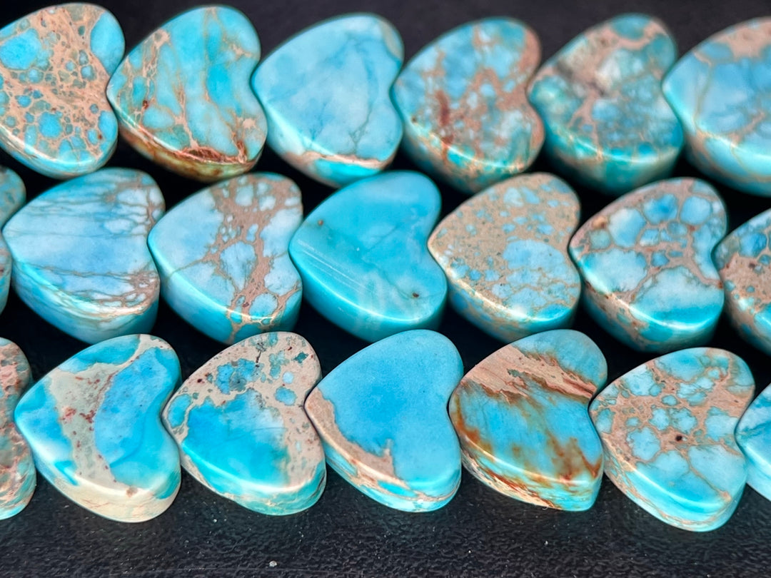 15.5" 6mm light Blue Sea Sediment heart beads, emperor jasper heart