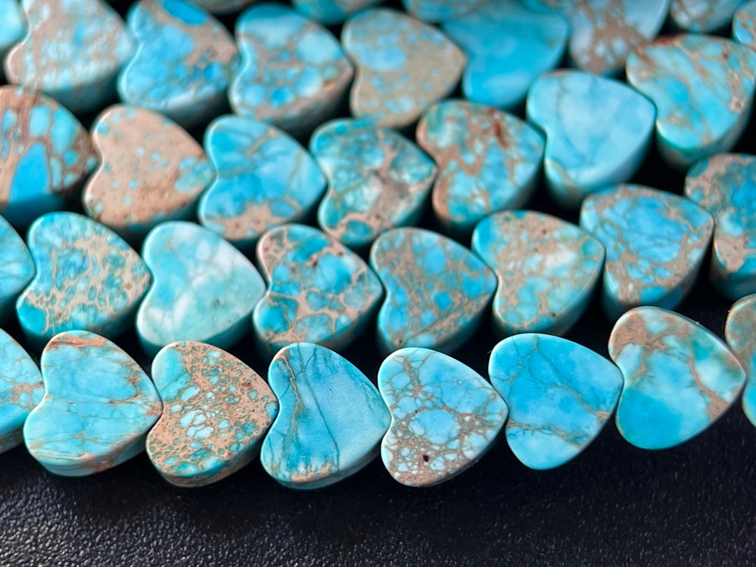 15.5" 6mm light Blue Sea Sediment heart beads, emperor jasper heart