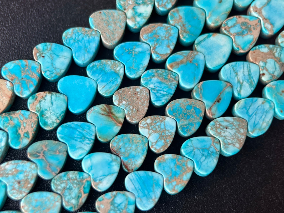15.5" 6mm light Blue Sea Sediment heart beads, emperor jasper heart