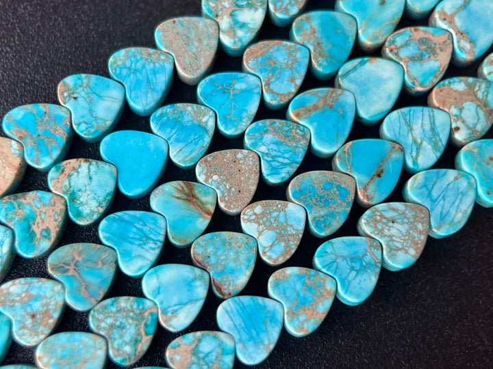 15.5" 6mm light Blue Sea Sediment heart beads, emperor jasper heart