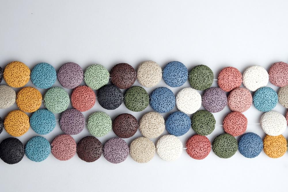 15" 20mm/25mm/30mm multi color Lava coin beads pendant