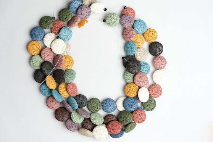 15" 20mm/25mm/30mm multi color Lava coin beads pendant