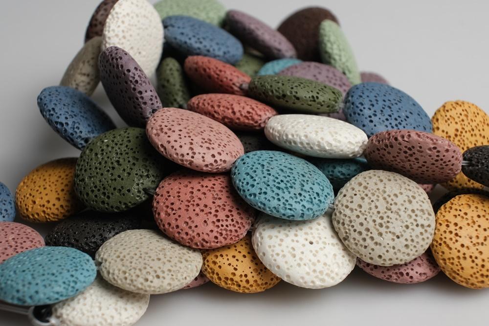 15" 20mm/25mm/30mm multi color Lava coin beads pendant