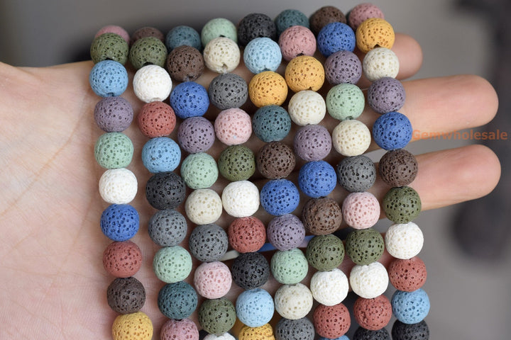 15.5" 8mm/10mm/12mm mix color Lava Round Gemstone beads