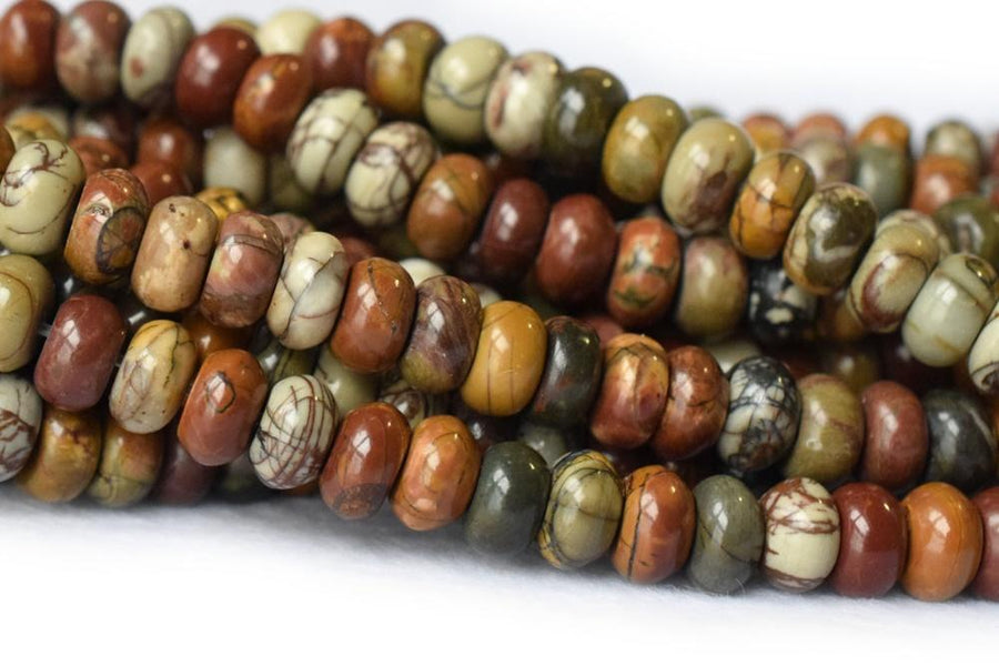 15.5" 4x6mm/5x8mm Natural red creek jasper rondelle beads, Picasso Jasper roundel beads