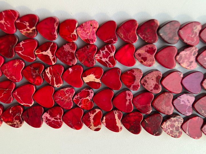 15.5" 6mm red Sea Sediment heart beads, emperor jasper heart
