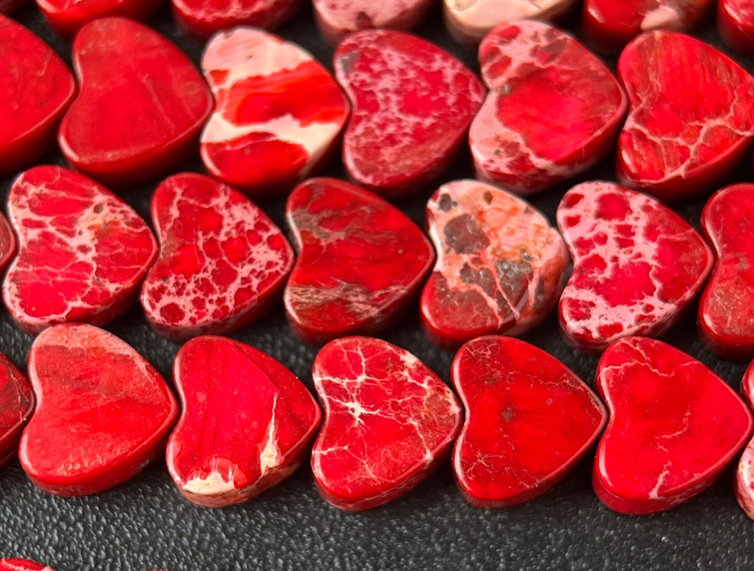 15.5" 6mm red Sea Sediment heart beads, emperor jasper heart