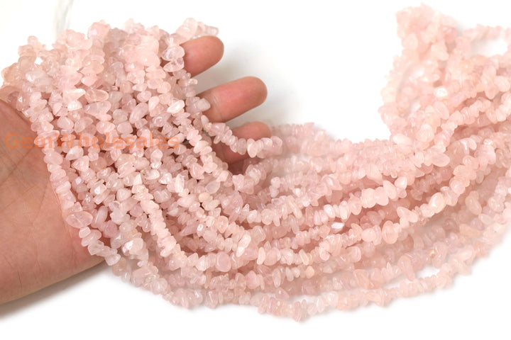 34" Natural Rose quartz 5x10mm chips beads, pink crystal