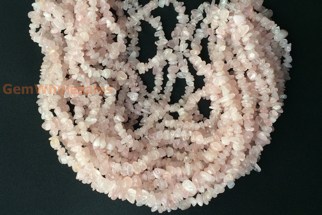 34" Natural Rose quartz 5x10mm chips beads, pink crystal
