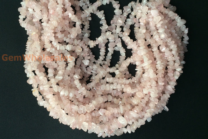 34" Natural Rose quartz 5x10mm chips beads, pink crystal