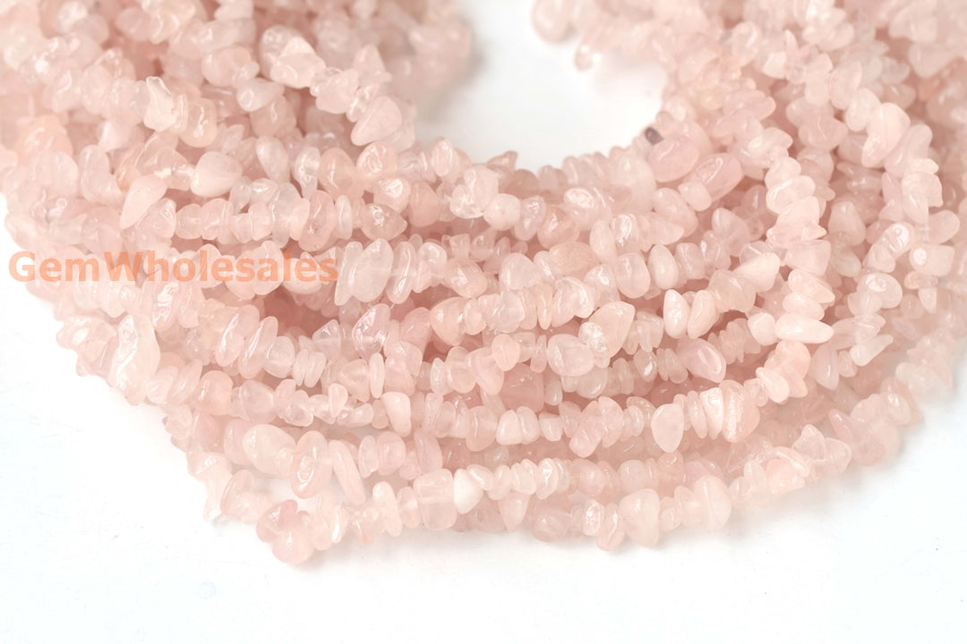 34" Natural Rose quartz 5x10mm chips beads, pink crystal