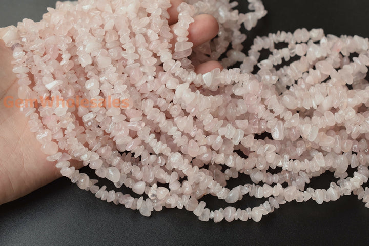 34" Natural Rose quartz 5x10mm chips beads, pink crystal