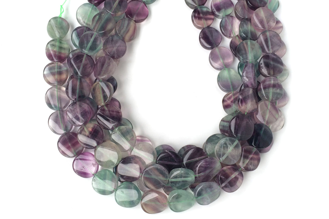15.5" 16mm Natural Rainbow fluorite twisted wave round coin beads