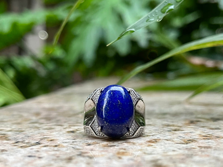 13x18mm Genuine Natural Lapis lazuli stone ring, gift for him