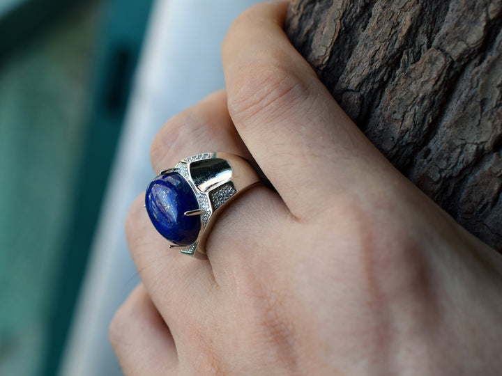 13x18mm Genuine Natural Lapis lazuli stone ring, gift for him