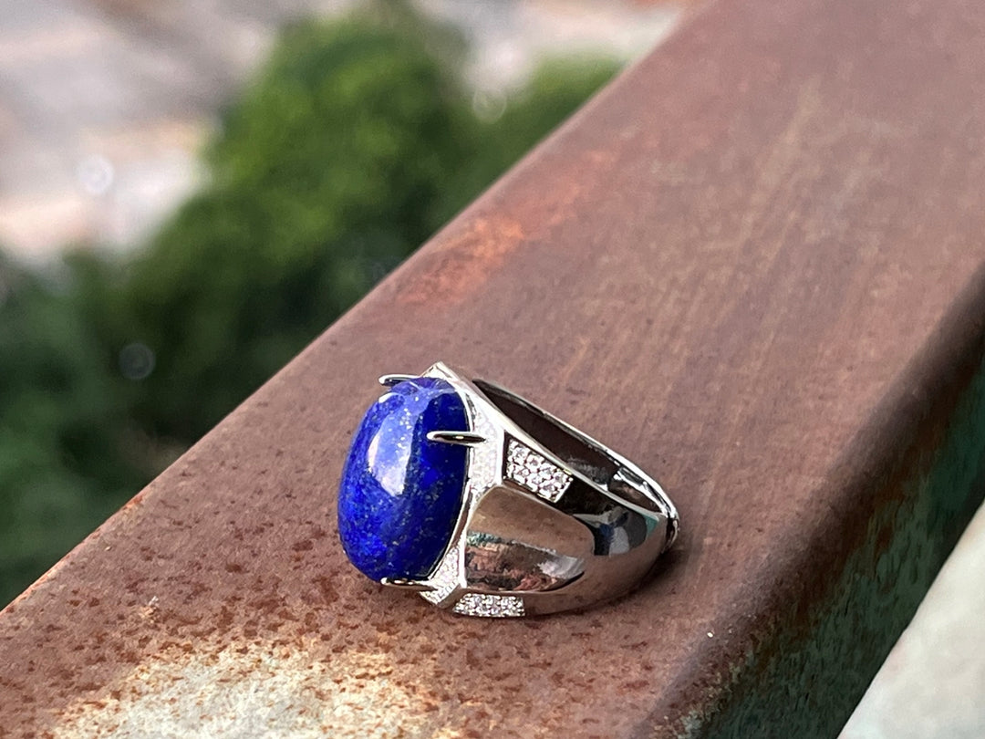 13x18mm Genuine Natural Lapis lazuli stone ring, gift for him