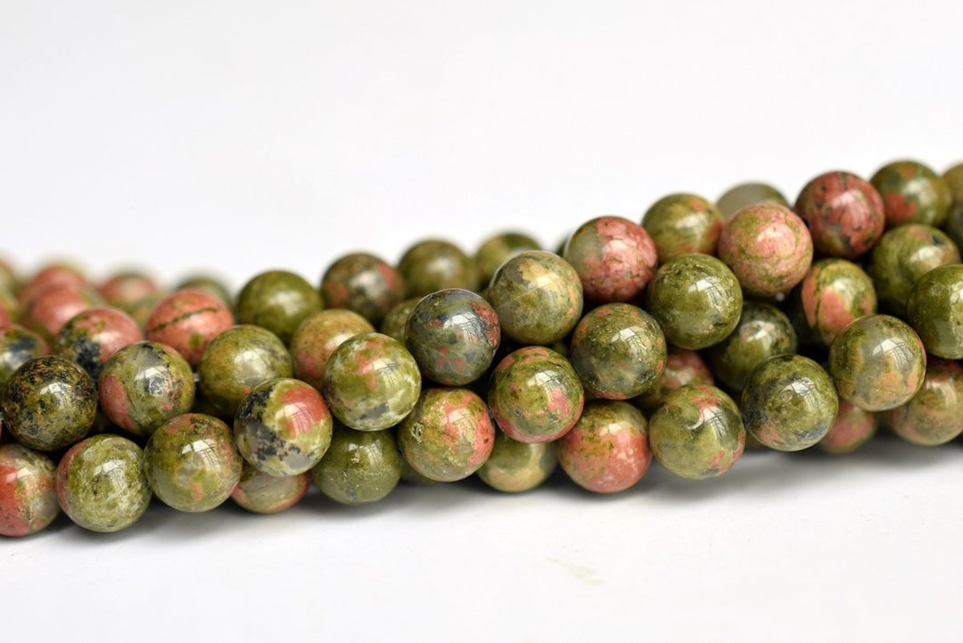 15.5" 6mm/8mm/10mm Natural green red Unakite round beads