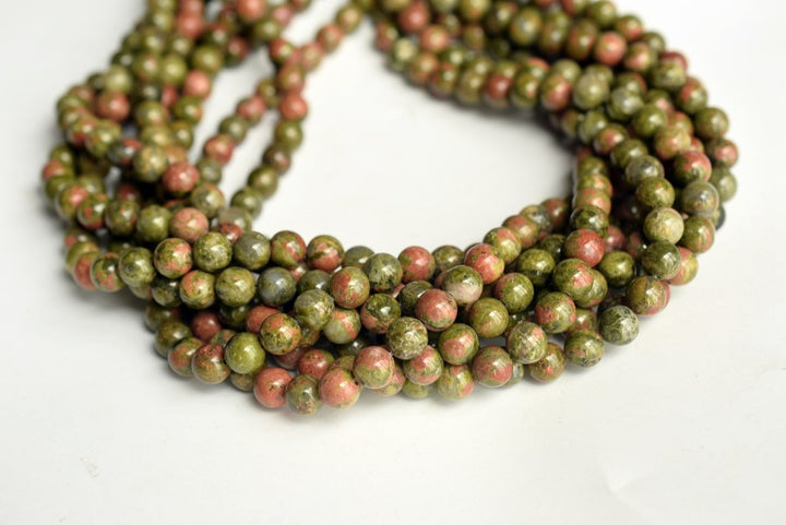 15.5" 6mm/8mm/10mm Natural green red Unakite round beads