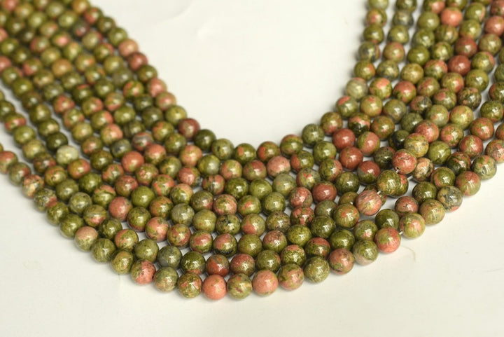 15.5" 6mm/8mm/10mm Natural green red Unakite round beads