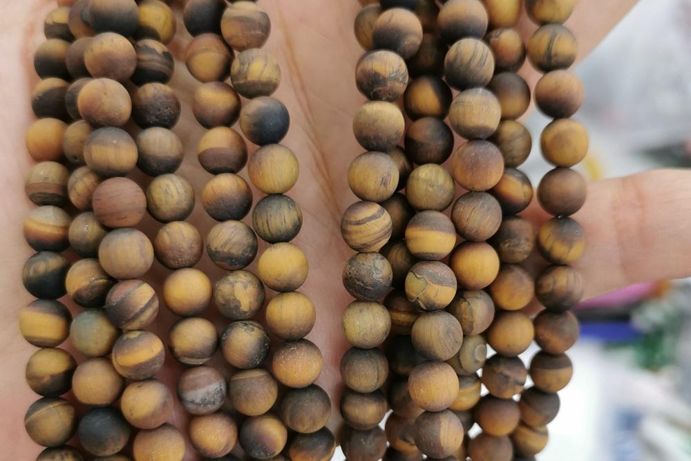15.5" Matte yellow tiger eye 6mm round beads, frosted yellow tiger eye