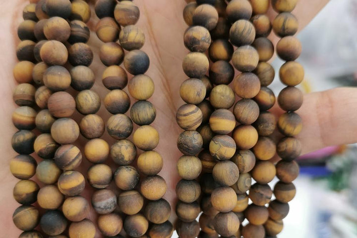 15.5" Matte yellow tiger eye 6mm round beads, frosted yellow tiger eye