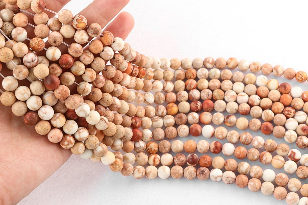 15.5" 8mm Matte cream beige orange emperor jasper round beads, Sea Sediment