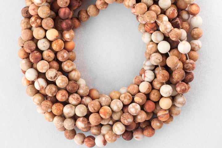 15.5" 8mm Matte cream beige orange emperor jasper round beads, Sea Sediment