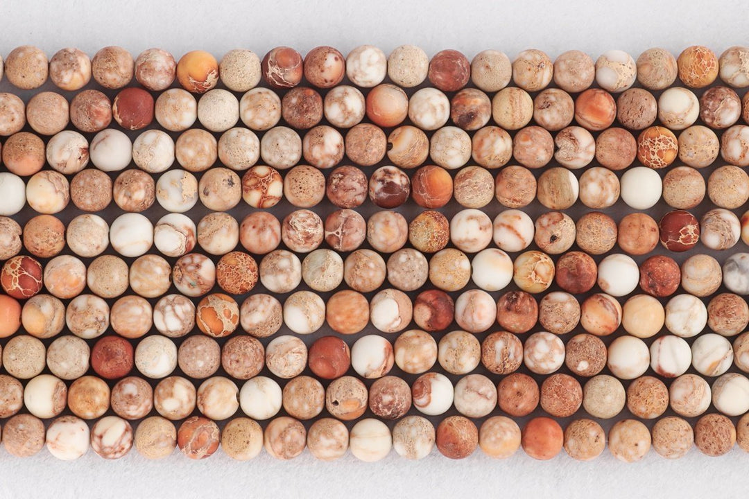 15.5" 8mm Matte cream beige orange emperor jasper round beads, Sea Sediment