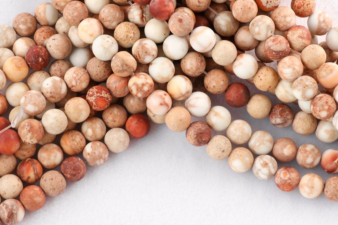 15.5" 8mm Matte cream beige orange emperor jasper round beads, Sea Sediment