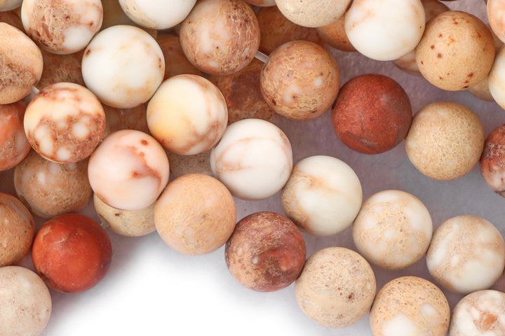 15.5" 8mm Matte cream beige orange emperor jasper round beads, Sea Sediment