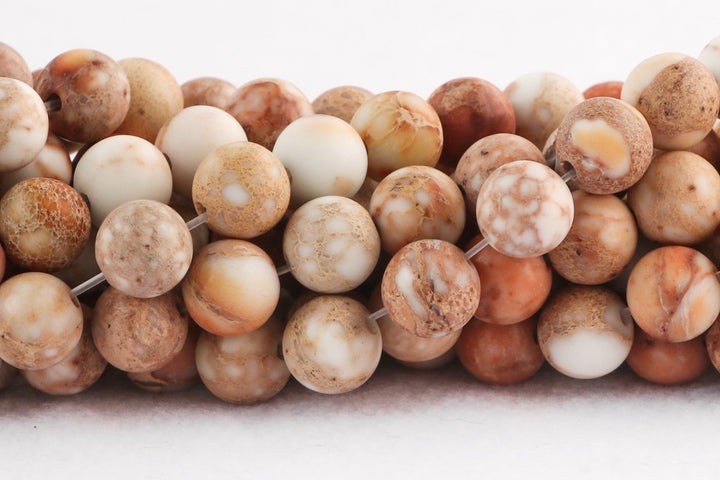 15.5" 8mm Matte cream beige orange emperor jasper round beads, Sea Sediment